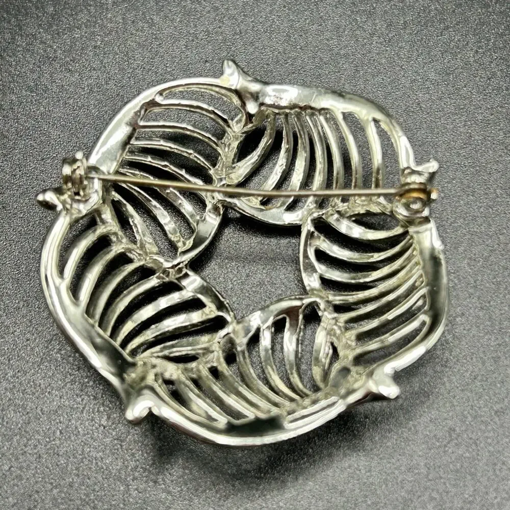 Vintage Signed Lisner Silver Tone Open Air Shell Brooch Pin #645